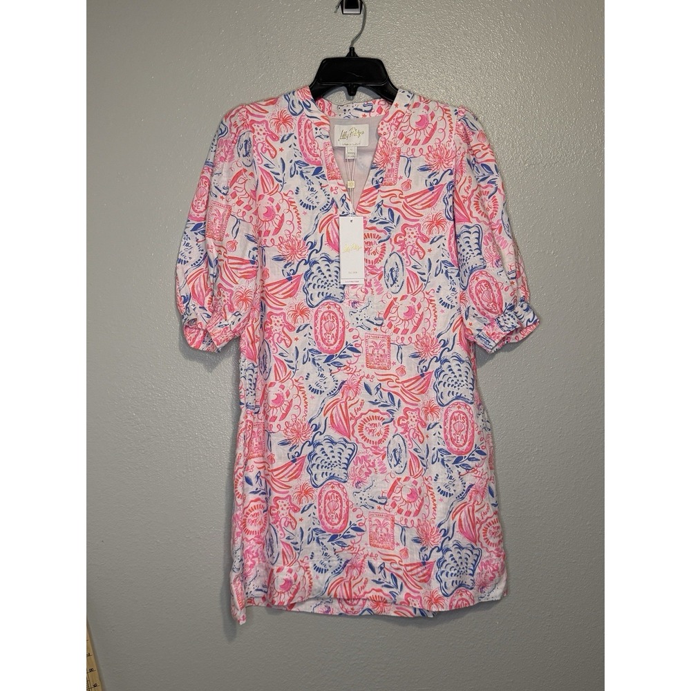 Lilly Pulitzer Mialeigh Lagoon Linen Dress Resort White Lil Sun Sea Sand Size 2